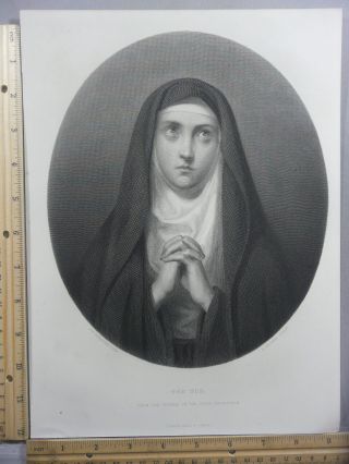 Rare Antique Orig Vtg The Nun Schoeffer Biblical Portrait Engraving Art Print