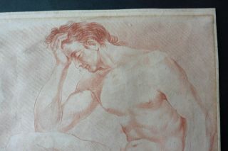 FRENCH SCH.  CA.  1800 - STUDY MALE NUDE - FINE SIGN.  PRINT IN MANNER OF RED CHALK 2