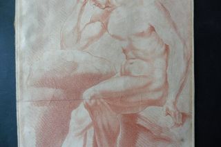 FRENCH SCH.  CA.  1800 - STUDY MALE NUDE - FINE SIGN.  PRINT IN MANNER OF RED CHALK 3