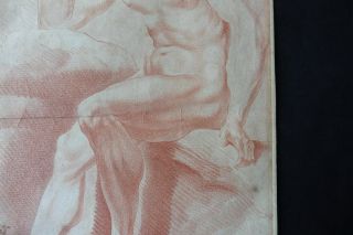 FRENCH SCH.  CA.  1800 - STUDY MALE NUDE - FINE SIGN.  PRINT IN MANNER OF RED CHALK 8