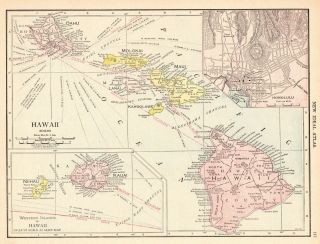 1913 Antique Hawaii State Map Vintage Map Of Hawaii Hawaiian Islands Map 6194