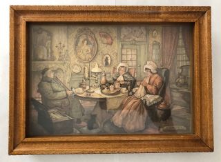 Vintage Anton Pieck 3d Shadow Box Framed Art Tea Party Smoking Knitting Scene
