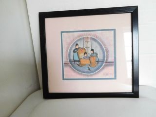 1992 P.  Buckley Moss Color Print " Rocking Our Sister " Cradle 3 Sisters 12x11 "