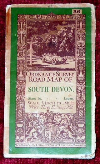 Ordnance Survey 1/ 2 " Linen Backed Map Of South Devon - 1933