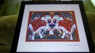Mara Abboud Dual Elephant Lithograph,  Framed,  Matted & Hand Signed In Pencil