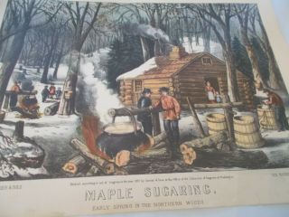 Currier And Ives 12 " X 9 " Print Maple Sugaring In The Northern Woods