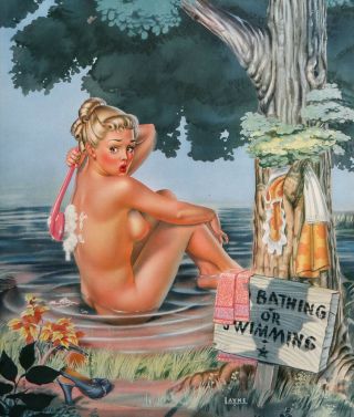 Vintage 1940s Bill Layne Large Pin - Up Print Nude Skinny Dipper Louis F.  Dow Fine 2