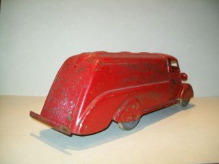 Vintage Pressed Steel 1930 ' s Marx Sinclair Oil Tanker Truck Repainted Red - 18 