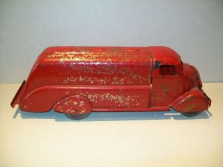 Vintage Pressed Steel 1930 ' s Marx Sinclair Oil Tanker Truck Repainted Red - 18 