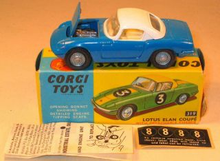 Corgi Toys No 319 Lotus Elan S2 Hardtop In Blue & White.  1967 - 69 Boxed
