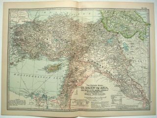 1902 Map Of Turkey In Asia By The Century Company.  Palestine Syria Iraq