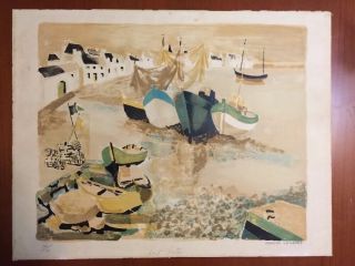 Georges Lambert Port Breton Signed Ltd Ed Mid - Century Nautical Print 102 Of 120