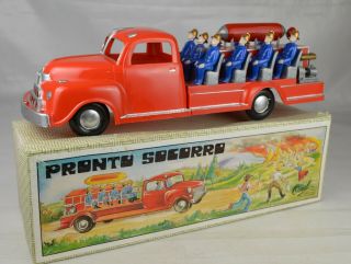 Osul Portugal 280 Fire Truck With Nine Firemen 11 1/4 " Long Plastic W/box