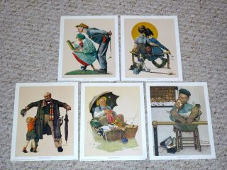 Set Of 5 Norman Rockwell 1972 - 73 Curtis Publishing Canvas Lithograph Reprints