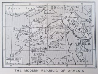 Vintage 1934 Mini Map Republic Of Armenia And Borders Հայաստան K’artezi Vra