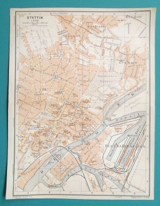 Poland Szczecin Stettin City Town Plan - 1912 Map 6 X 8 " (15 X 20 Cm)