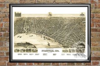 Old Map Of Evansville,  In From 1888 - Vintage Indiana Art,  Historic Decor