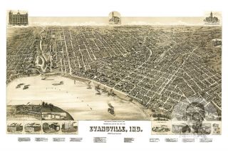 Old Map of Evansville,  IN from 1888 - Vintage Indiana Art,  Historic Decor 2