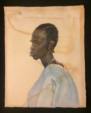 Antique African American Victorian Lady Aquatinit Etching Hand Colored Scarce,