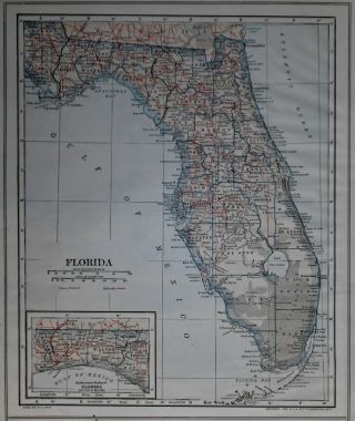 Antique1914 World Atlas Map Florida Fl & Connecticut Ct Conn World War Ww L@@k