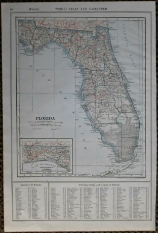 Antique1914 World Atlas Map Florida FL & Connecticut CT Conn World War WW L@@K 2