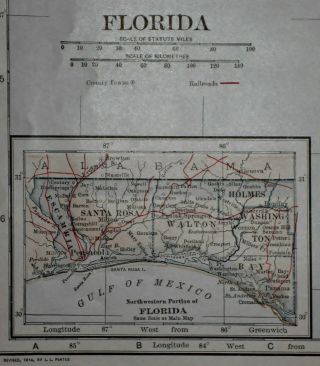 Antique1914 World Atlas Map Florida FL & Connecticut CT Conn World War WW L@@K 5