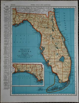 L@@K Vintage 1942 World Atlas Colored Maps of Florida FL & Connecticut CT OLD 2