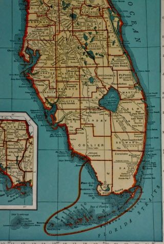 L@@K Vintage 1942 World Atlas Colored Maps of Florida FL & Connecticut CT OLD 4