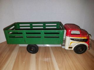 Vintage Wyandotte Farm Truck Pressed Steele Red And White Cab With Green Bed.