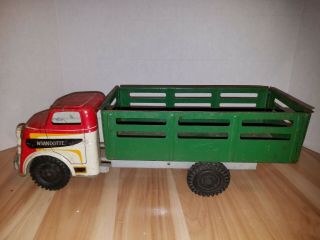 Vintage Wyandotte Farm truck Pressed Steele Red and White cab with Green bed. 2