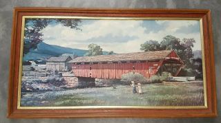 Eric Sloane Landscape Painting Artist Print Covered Bridge American Barn Framed
