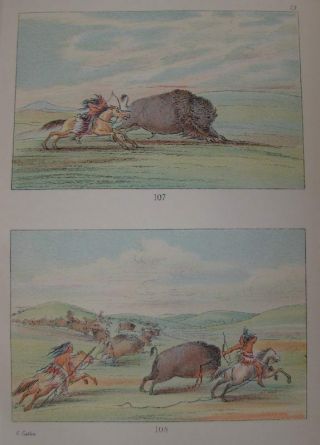 George Catlin - 1926 - Plate 73 - Buffalo Hunting On Horseback -