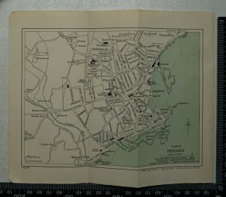 1930 Vintage Map Plan Of Penzance,  Cornwall
