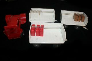 Tonka Pressed Steel Toy Airport Tractor And 3 Baggage Trailer Carts
