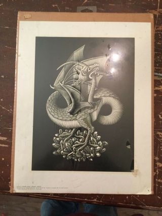 Vintage 1973 M.  C.  Escher Dragon Print Printed In Holland By Van Dooren