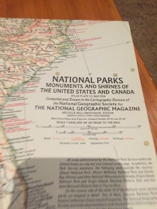 Vintage 1958 Map National Geographic National Parks Monuments And Shrines