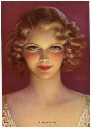 Vintage 1930s Victor Tchetchet Art Deco Pin - Up Print Blushing Bad Girl Beauty Nr