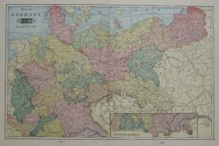 1903 Map Germany Prussia Posen Bavaria Hanover Brandenburg Pomerania