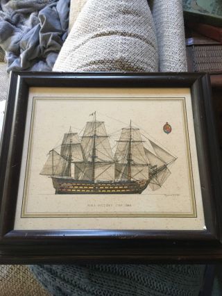 Stunning Vintage H.  M.  S.  Victory 1765 - 1869 Framed Lithograph Print By H.  A.  Muth