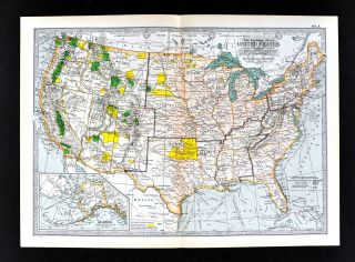 1902 Century Map United States Forest Reserves Indian Territory Oklahoma Alaska