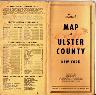 Large Foldout Map Of Ulster County,  Ny Woodstock Kingston Paltz Etc.  1954