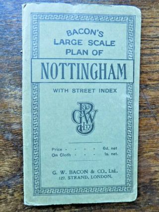C1915 Bacon Large Scale Town Plan Nottingham Old Antique Map Notts Vintage Rare
