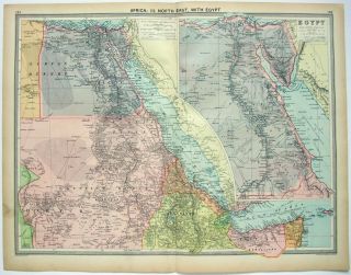 Large 1926 Map Of Northeast Africa By George Philip.  Egypt Vintage