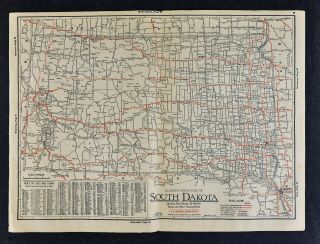 1930 Clason Auto Road Tour Map - South Dakota - Rapid City Deadwood Sioux Falls