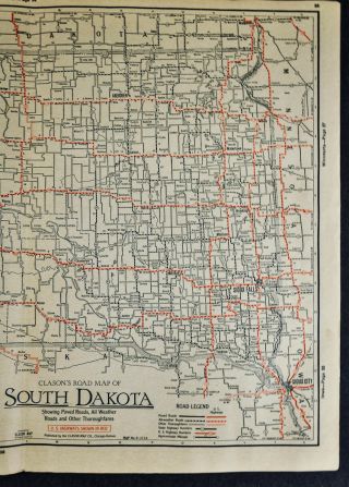 1930 Clason Auto Road Tour Map - South Dakota - Rapid City Deadwood Sioux Falls 3