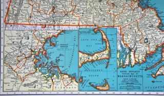 1938 McNally Map Massachusetts & Rhode Island Boston Providence Salem Cape Cod 3