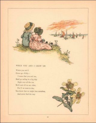Children Watch Ships & Talk About Growing Up,  Kate Greenaway,  Antique 1885
