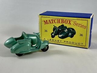 Matchbox Lesney 36 Motor Scooter And Sidecar With Box