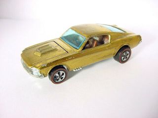 1968 Mattel Hot Wheels Redline Custom Mustang Gold W Brown Interior Hk