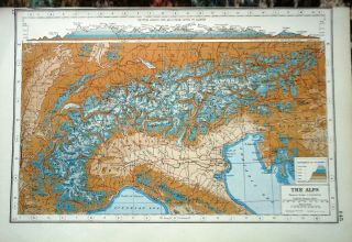 Antique Map The Alps From Lyons To Zagreb In Europe Harmsworth 1920